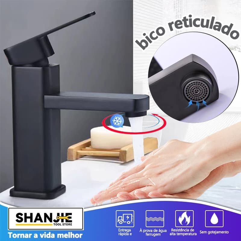 Torneira de Lavabo / Banheiro Preta Prata  LuxoModerna 1/2 Cuba Quadrada