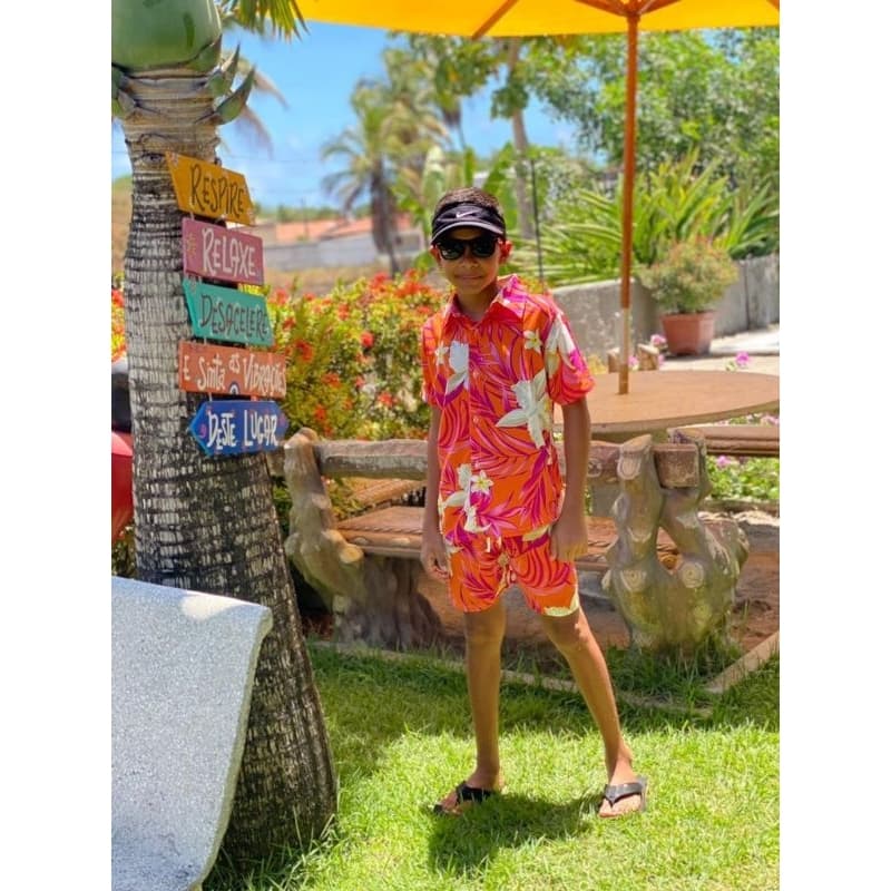 Conjunto mauricinho infantil e juvenil camisa e short floral conjunto havai