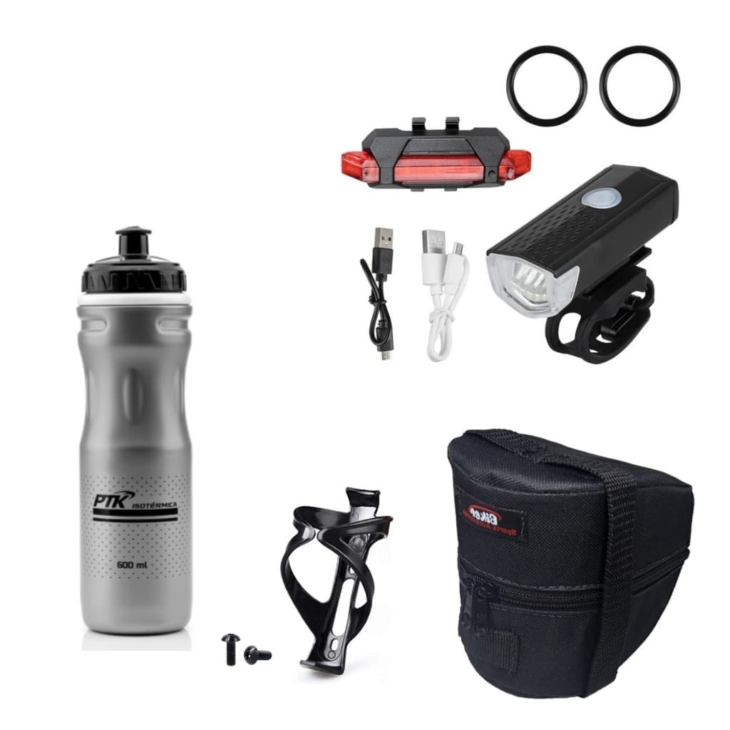 Garrafa Isotermica Caramanhola Squeeze 600 ml + suporte com parafusos + bolsa de selin+ kit de farol