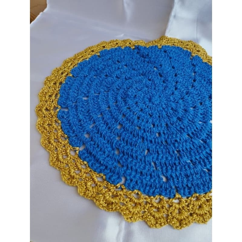 Sousplat de crochê Azul e Dourado Jogo de mesa Jogo de mesa Americano - Aceitamos Encomendas - Leia a Descrição