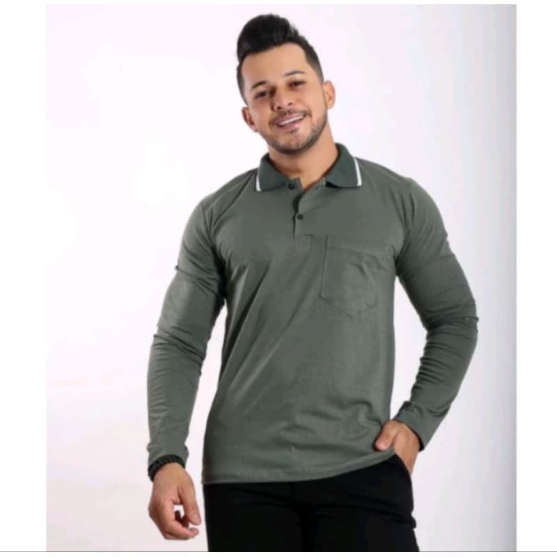 Gola Polo Manga casual de algodão com botão