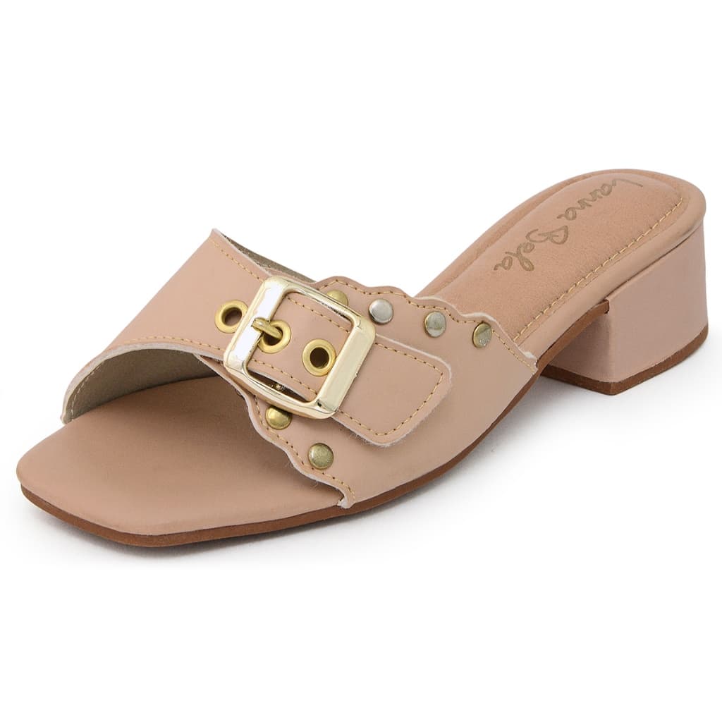 Sandalia Feminina Bloco Tamanco Salto Saltinho 4 cm Medio Confortavel 4 cm Regulagem com Fivela REF 504