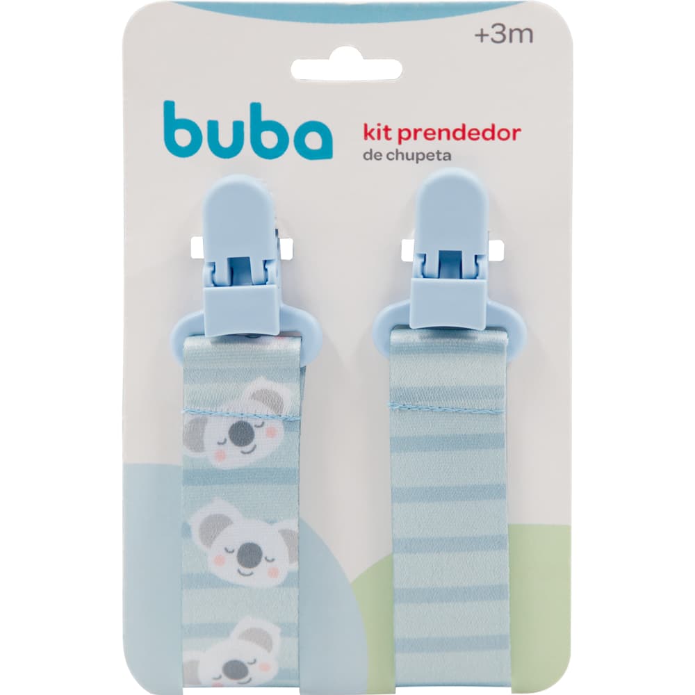 Kit Com 2 Prendedores de Chupeta Com Clip Trava Prendedor de Bico Bebê Coala Azul Buba