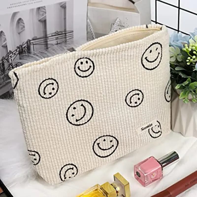 Necessaire Organizador Bolsa de Viagem Bege Smiles Cosméticos Maquiagens Cabos Acessórios Roupas Íntimas Itens Variados