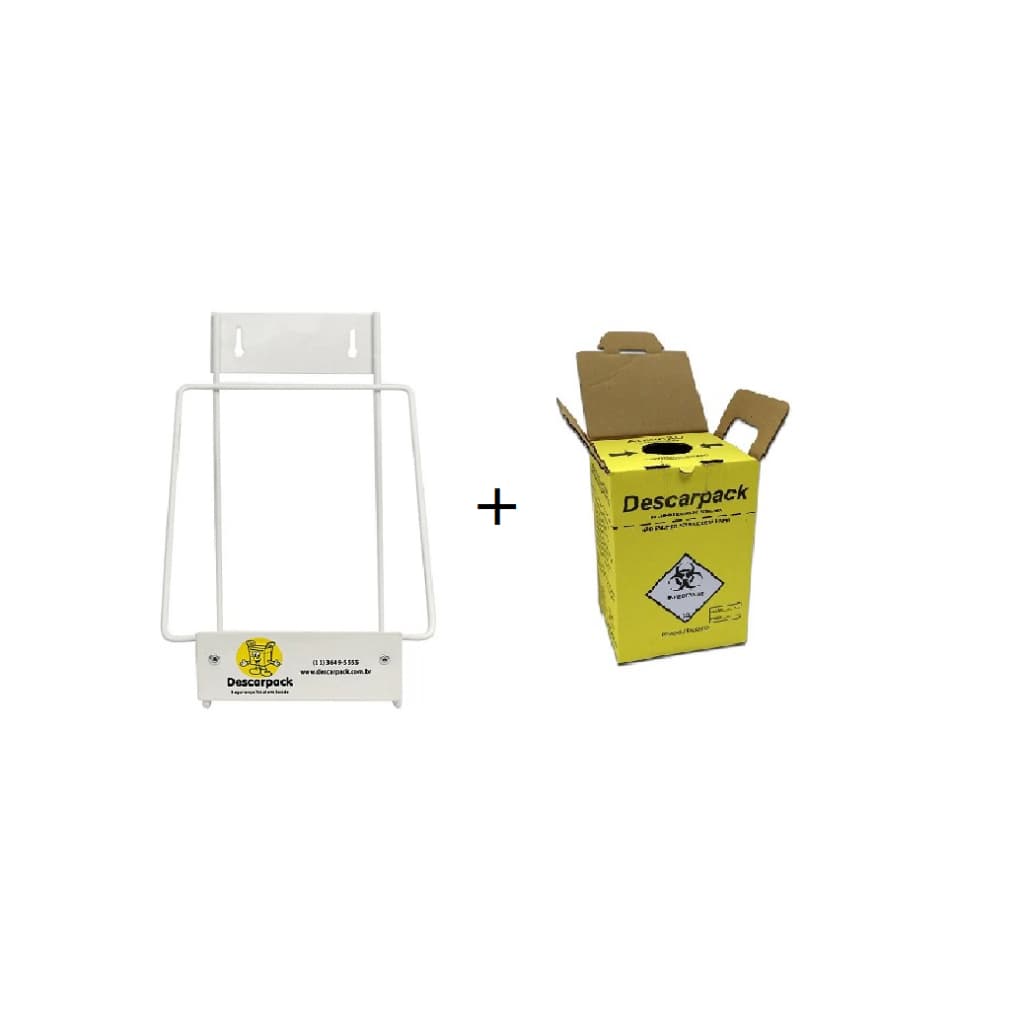 Kit Suporte + Caixa Coletor Perfuro-cortante 3 Litros