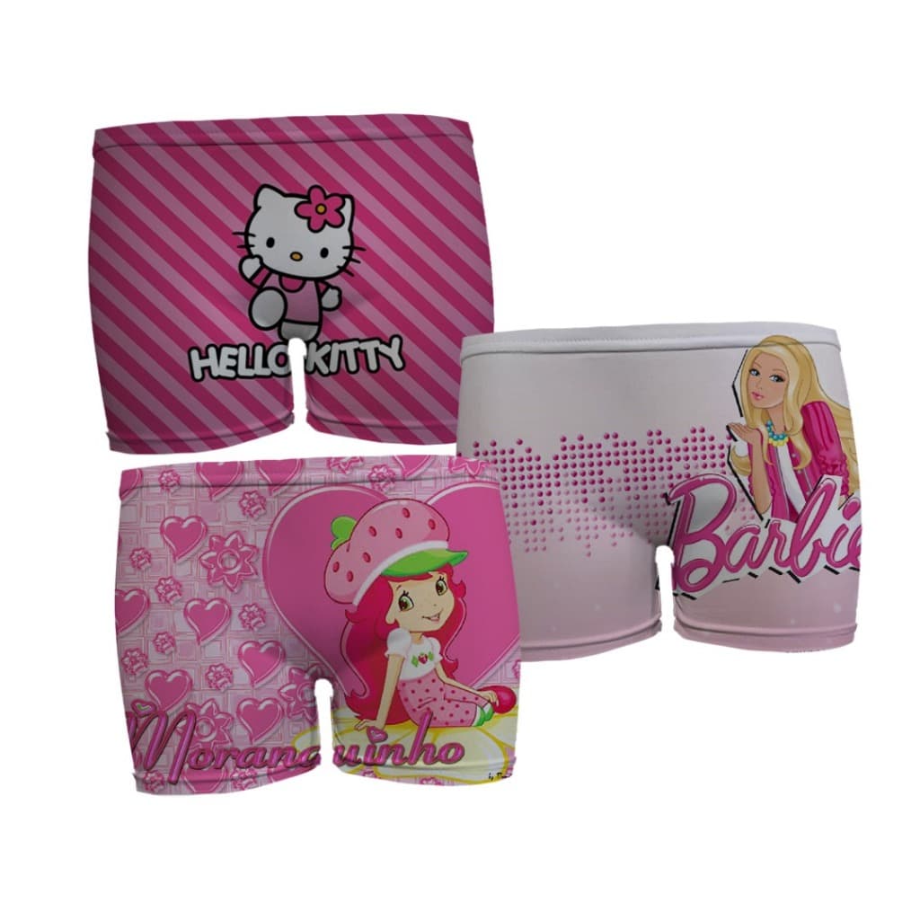Kit 3 Calcinhas Box Short Infantil Estampada Menina