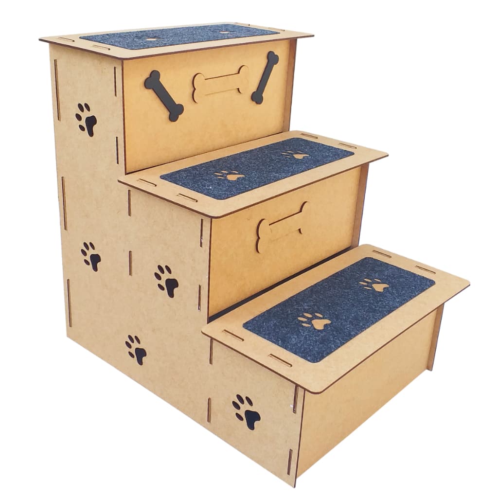 Escada Pet 3 degraus reforçada gatos e cachorros escadinha carpete antiderrapante subir cama e sofá