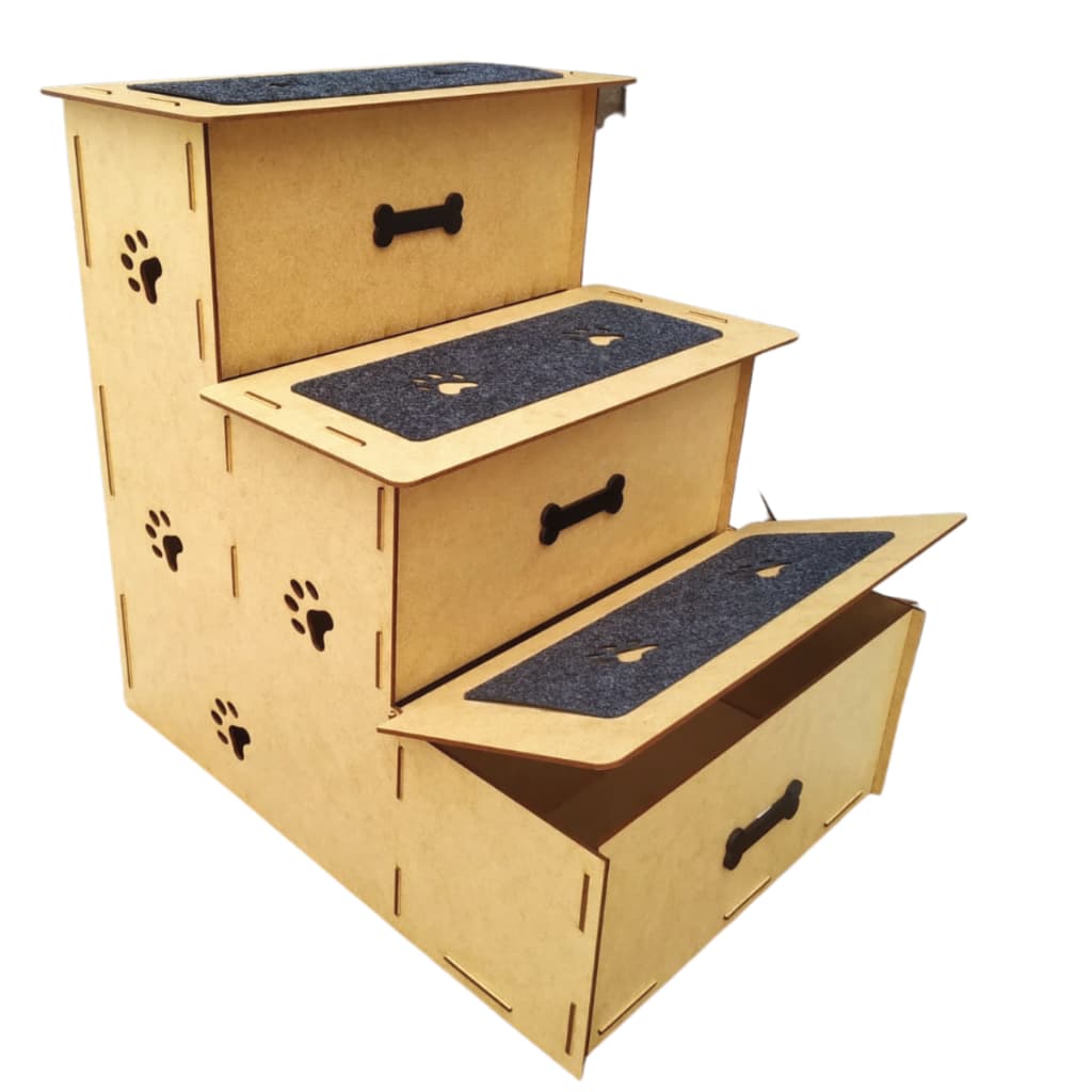 Escada Pet Mdf 45cm 3 Degraus Personalizada Com Baú e Carpete