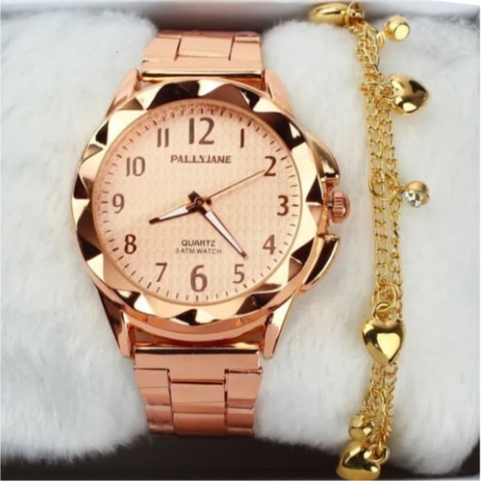 Relógio Dourado Feminino Banhado a Cor Ouro 18k Original Resistente a água + Pulseira Feminina