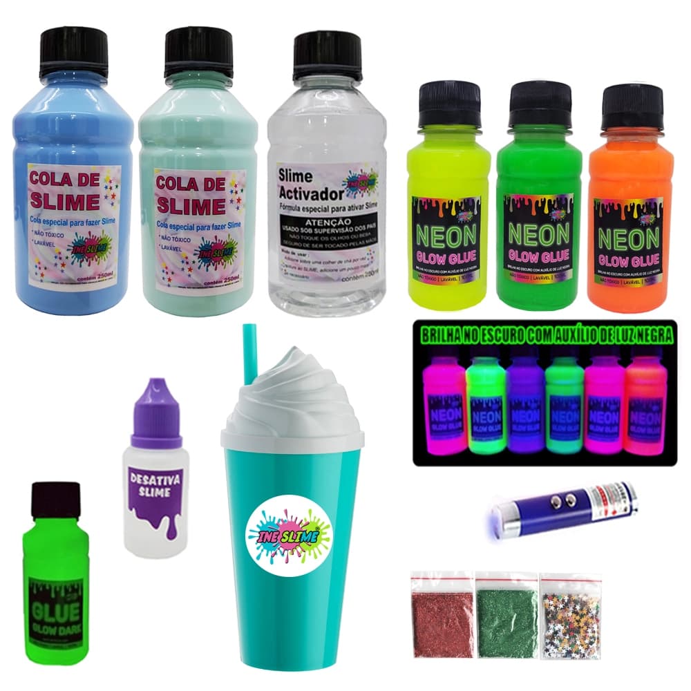 Kit Slime Para Menino, Cola Azul Cola Verde e Colas Neon Ine Slime
