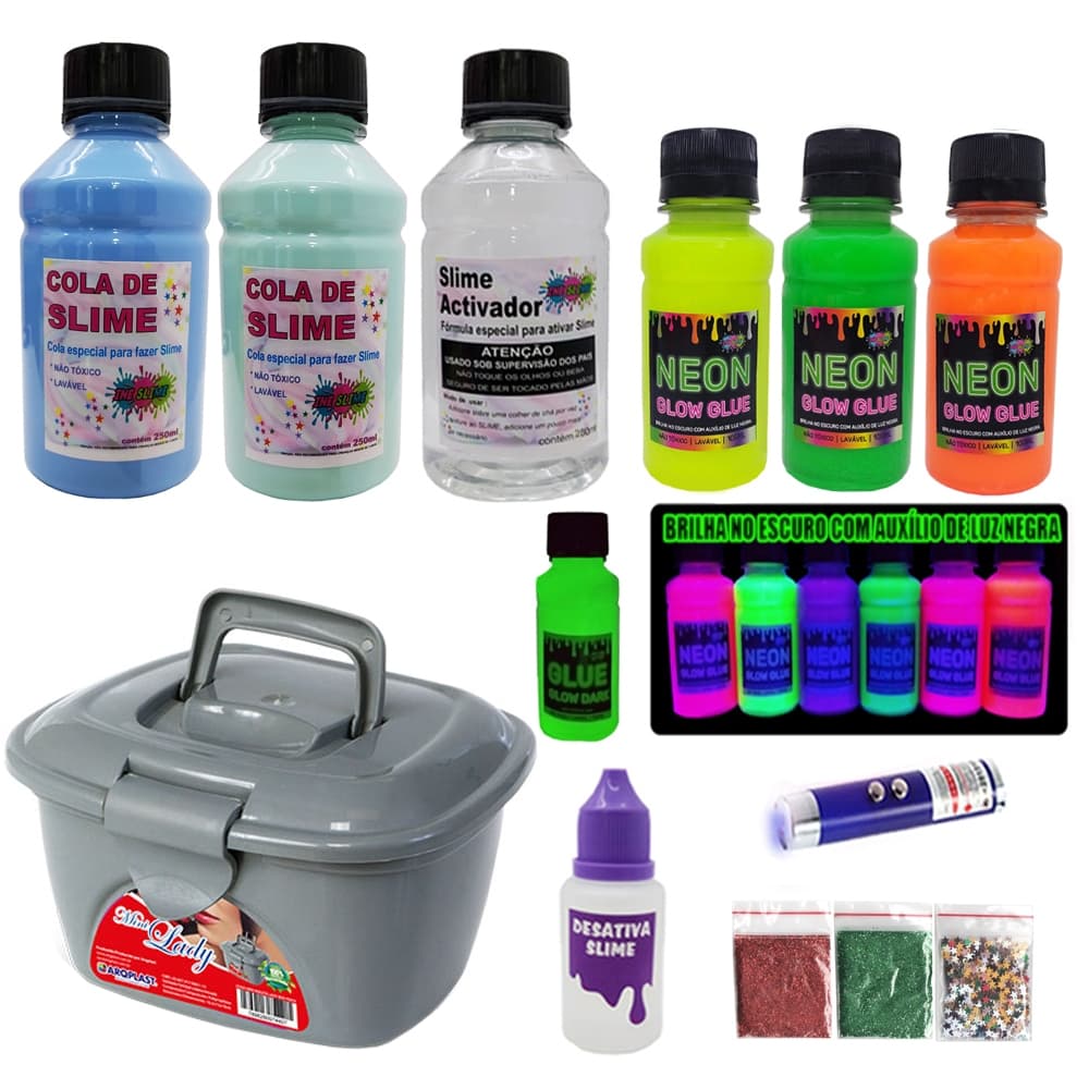 Kit Para Fazer Slimes Fácil De Fazer Colas Neon E Luz Negra Ine Slime