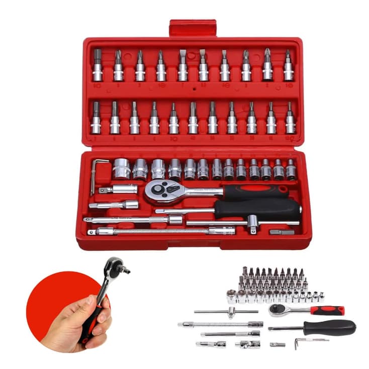 Kit De Ferramentas 46 Peças Jogo De Soquetes Chave Catraca Reversível Com Maleta Jogo De Ferramentas Completo