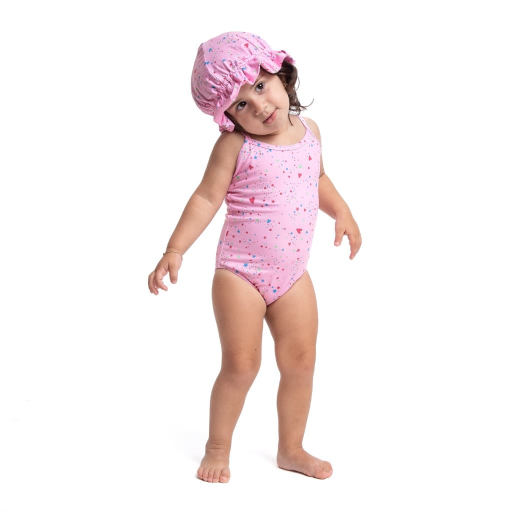 Maiô Bebê Infantil Com Chapéu Fator Uv50 Excelente Qualidade