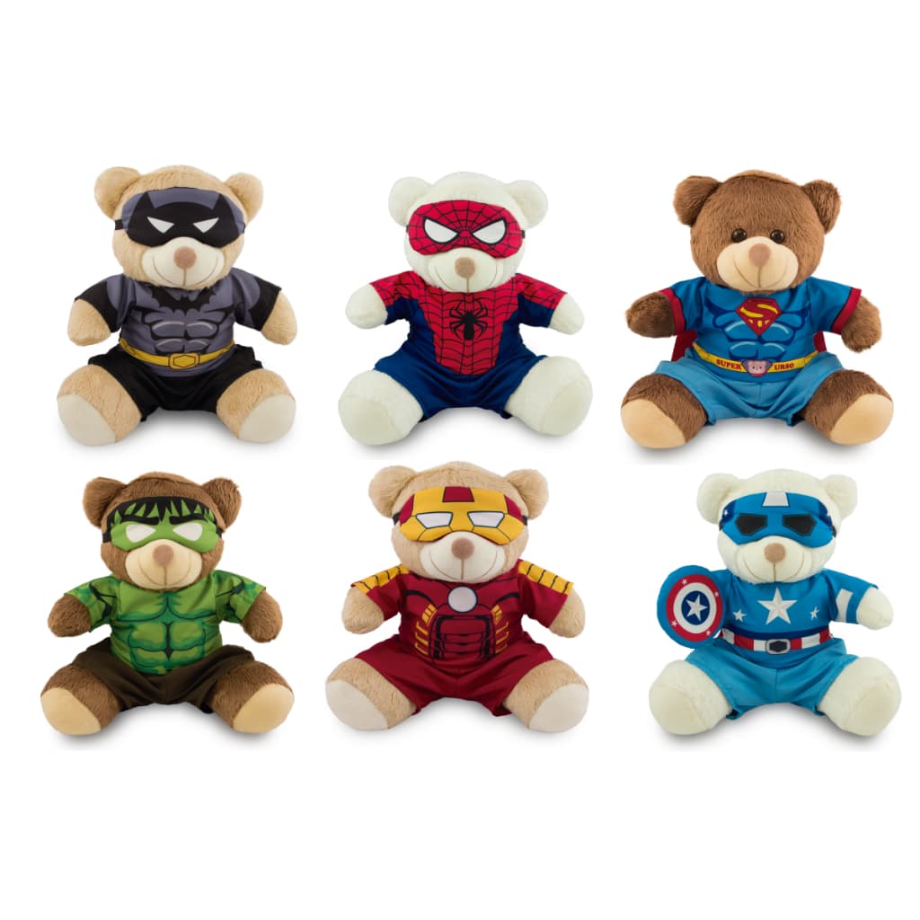 Urso de Pelúcia Super Herói 30cm Brinquedo Criança Menino