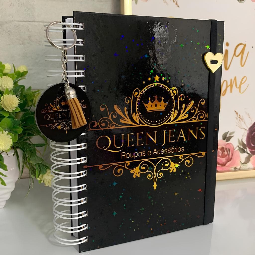 Livro caixa personalizado com logo e chaveiro, controle financeiro com chaveiro personalizado, caderno de entrada e saída de caixa, controle de caixa, registro financeiro Tamanho A5