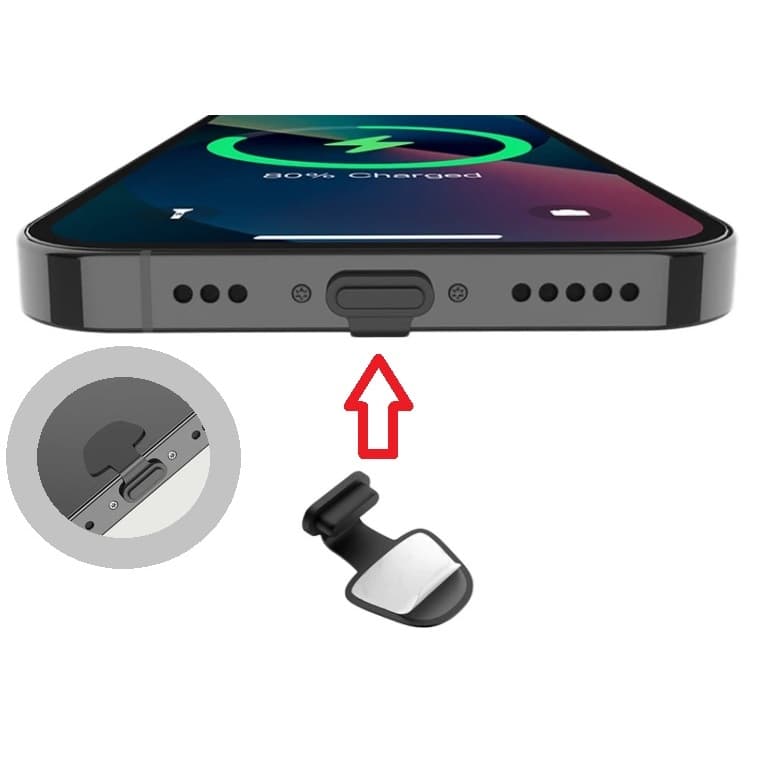 Plug autoadesivo Protetor conector carga impermeável compatível com iPhone e Tipo C Proteção Carregador Poeira
