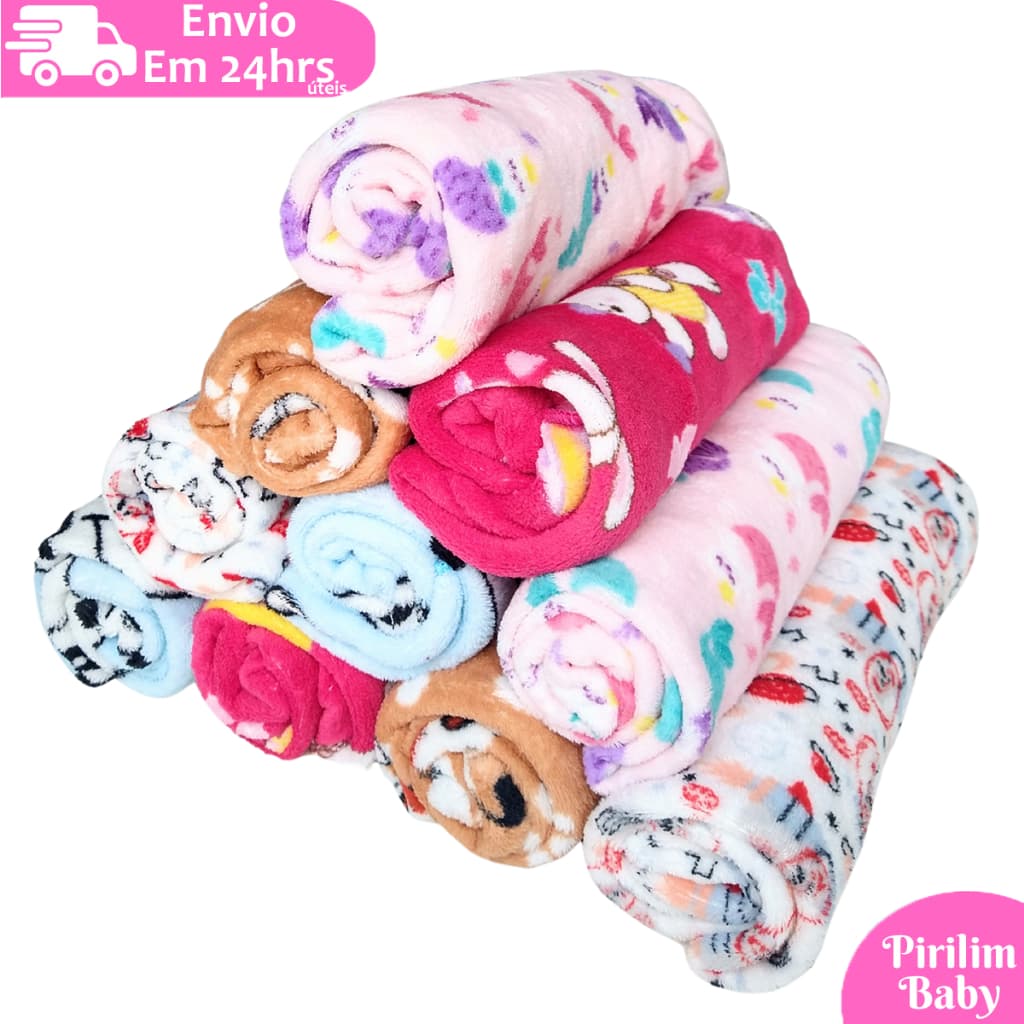 Kit 2 Manta Bebe Macio Menino ou Menina 110cm x 80cm Estampado Microfibra