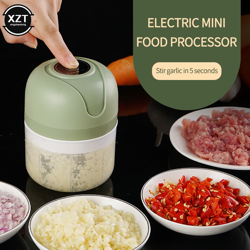 Mini Processador Elétrico  Sem Fio Elétrico Moedor Carne Vegetais Alho Fruta Amendoim Recarregável USB 250ml Portátil