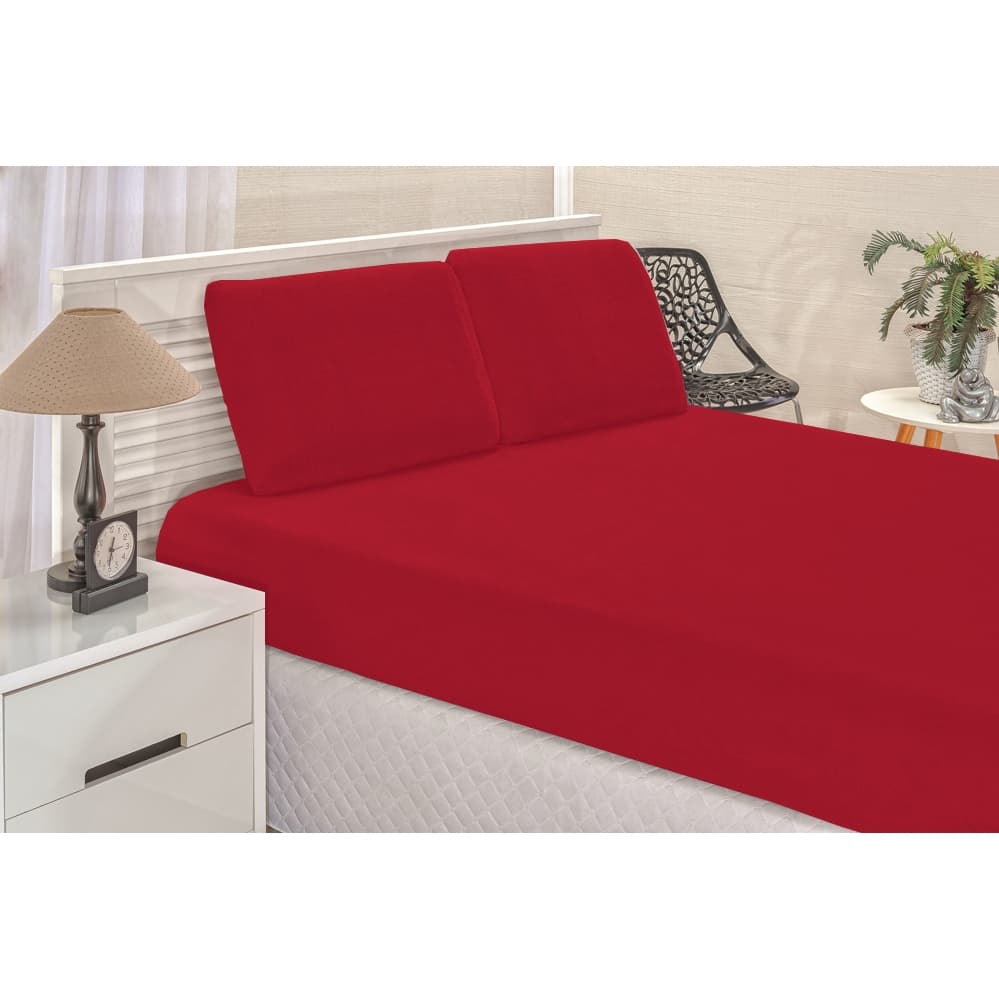 Jogo de Cama Lençol Casal King Manta Plush Mantinha Com Elástico 03 Peças Liso Cores