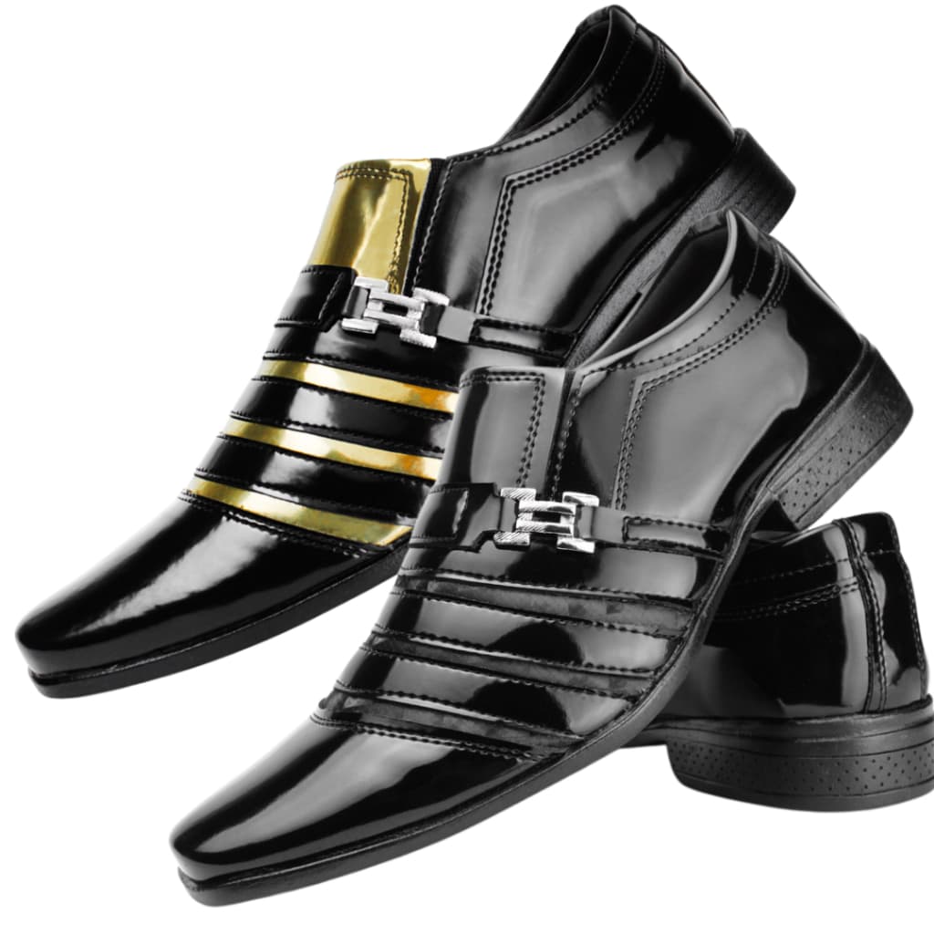 Kit 02 pares Sapato Social Masculino Envernizado Moderno Confortável