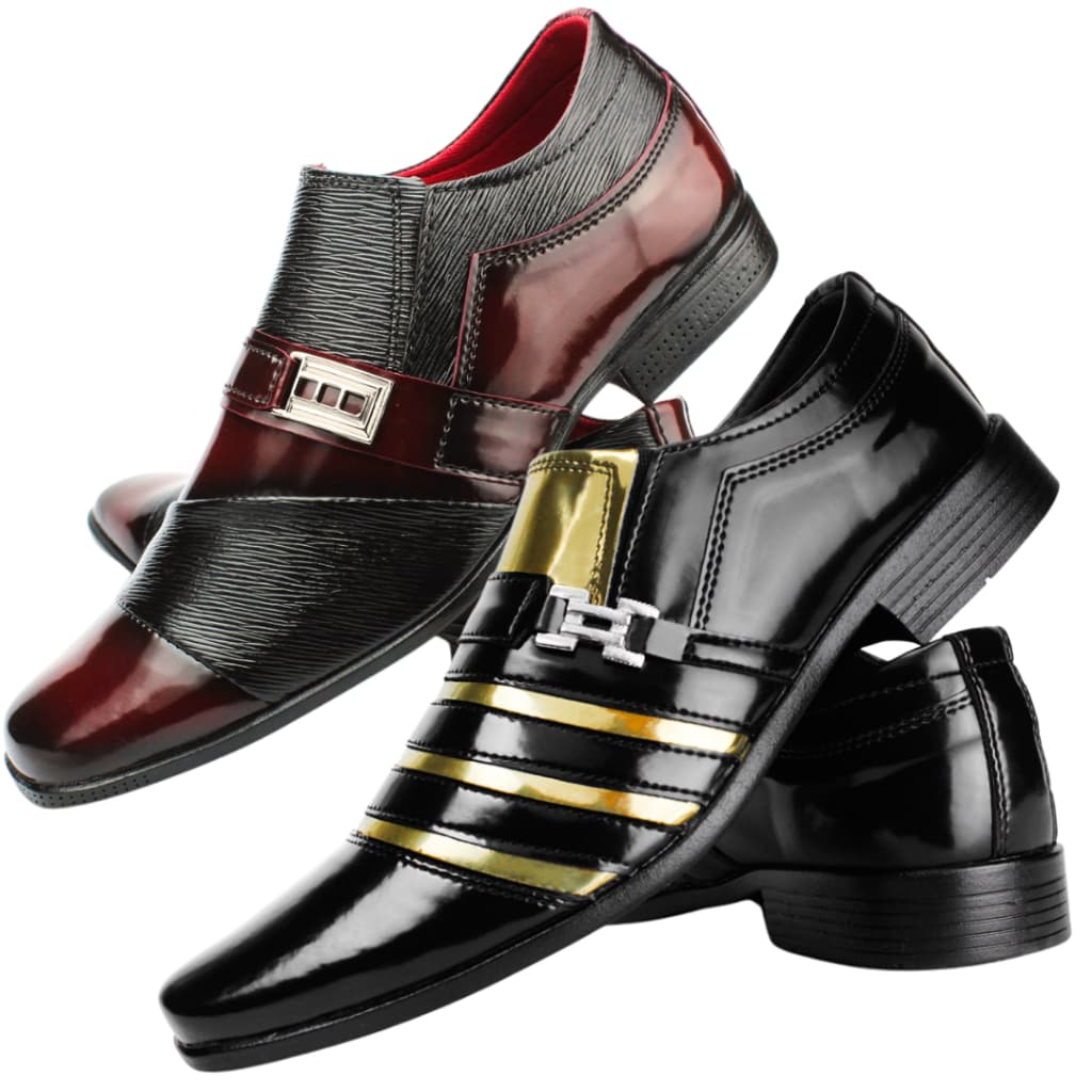 Sapato Masculino Kit 2 Envernizado Vinho Preto