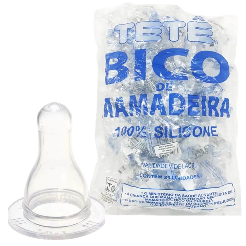 Kit Bico de Mamadeira Redondo Pacote com 25 Unidades 100% Silicone Tetê