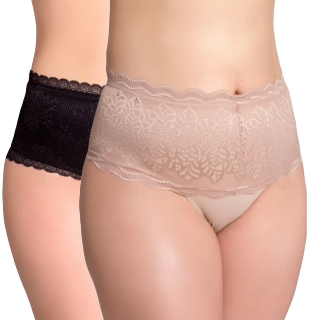 Kit 2 Calcinhas Plus Size Cós Alto Calcinha Modeladora Rendada Cintura Alta