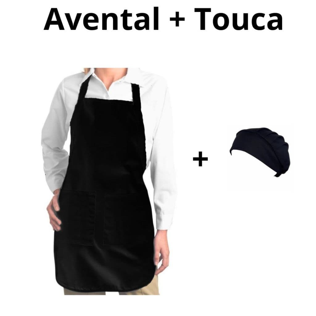 Conjunto  kit Avental 2 Bolsos + Touca De Cozinha PRETO, MARROM OU BRANCO masculino feminino unisex cozinha hamburgueria chef PROMOÇÃO