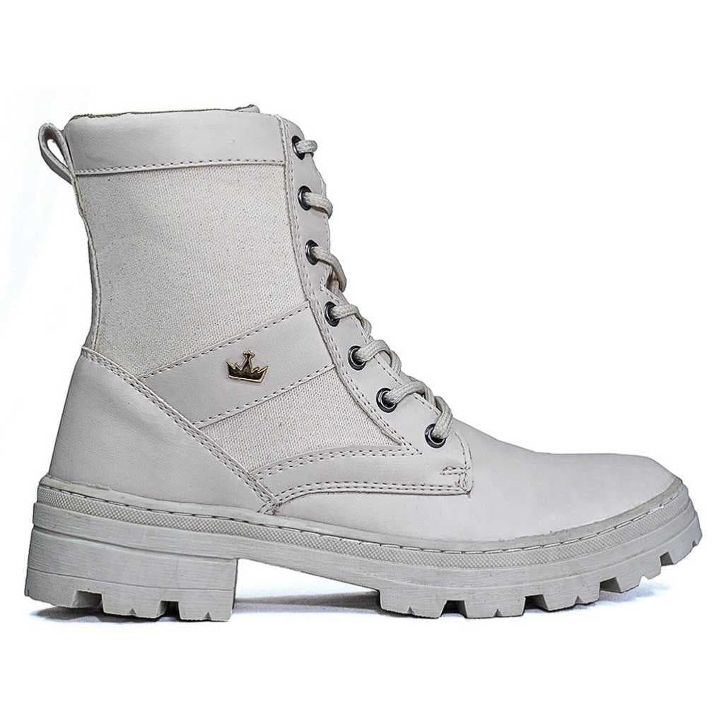 Bota Coturno Feminino Tratorado Cano Curto Off White