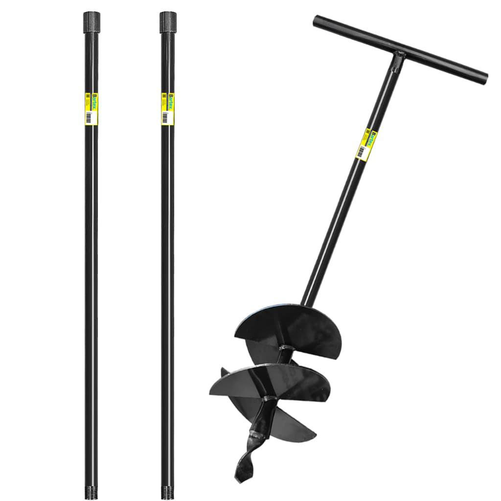 Cavadeira Trado Manual 20cm 4 Facas Cabo Fixo 1m + 2 Extensores De 1m Perfurador de Solo