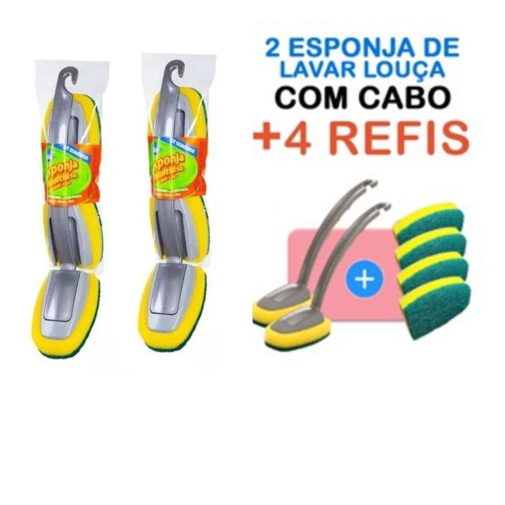 kit 2 Esponja com 2 Refil Lavar Prato Louça Bucha Esponja Amarela