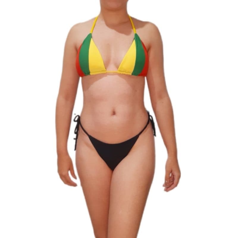 Conjunto de biquini feminino - Biquíni fio dental cortininha com bojo reggae