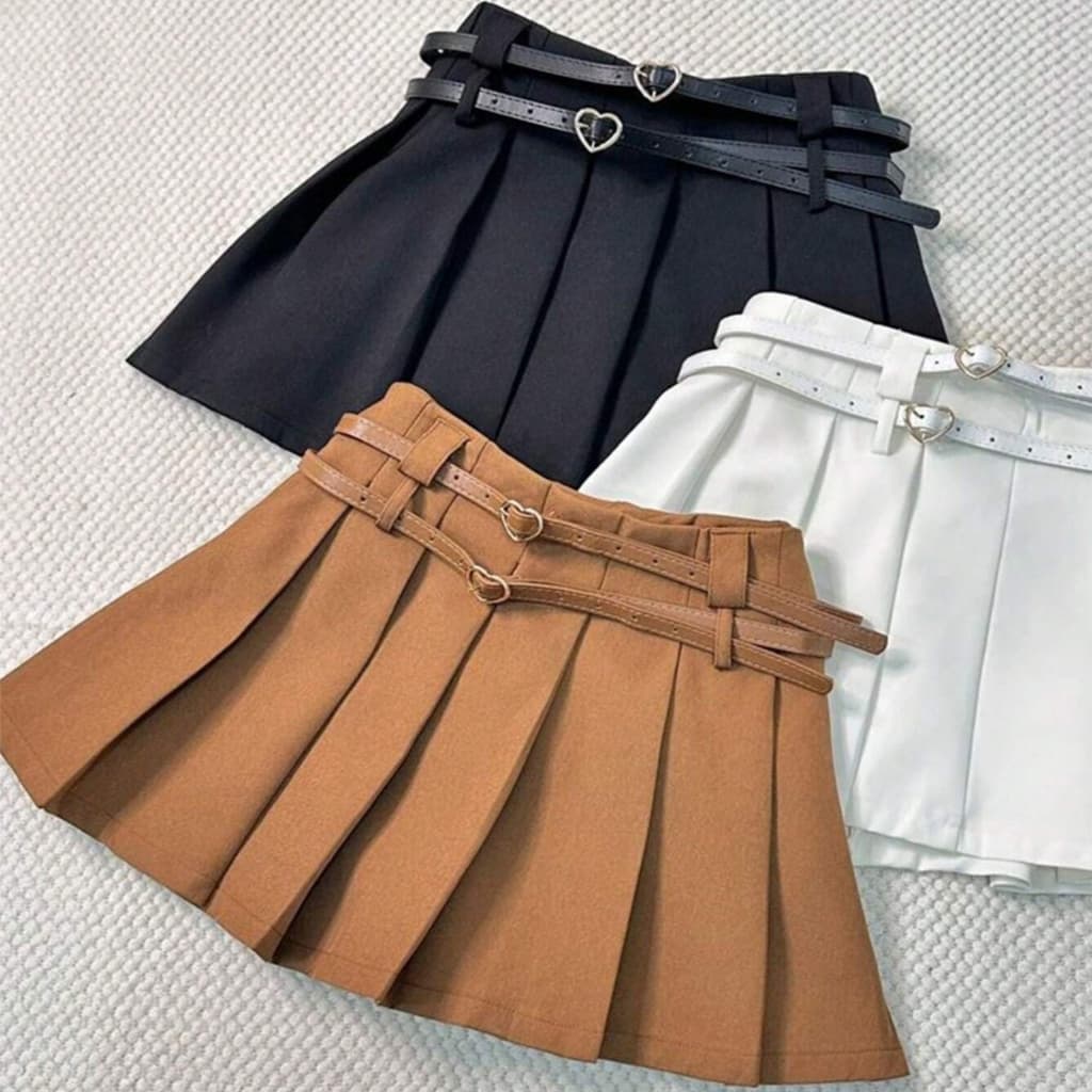 Mini Short Saia Tipo Alfaiataria Plissado Com Cinto Duplo HQ133