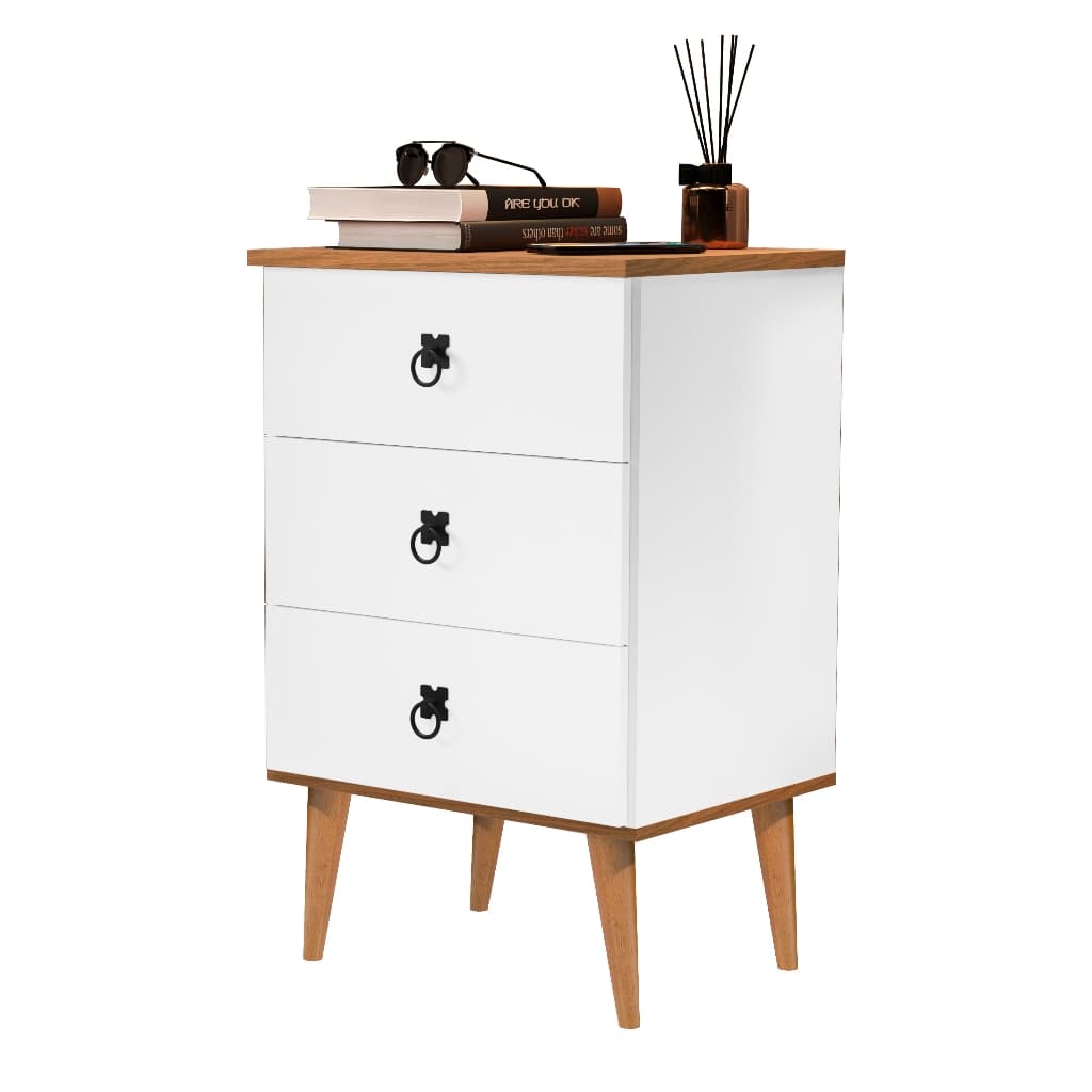 Mesa de Cabeceira Madri com 3 Gavetas Retrô Pés Palitos Classic