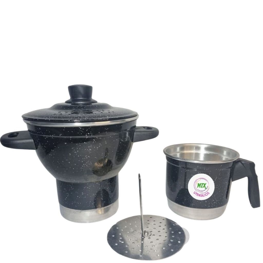 Cuscuzeira Nordestino 4 porções Aluminio Preto liso nº18 + Fervedor nº12 1 Litro.