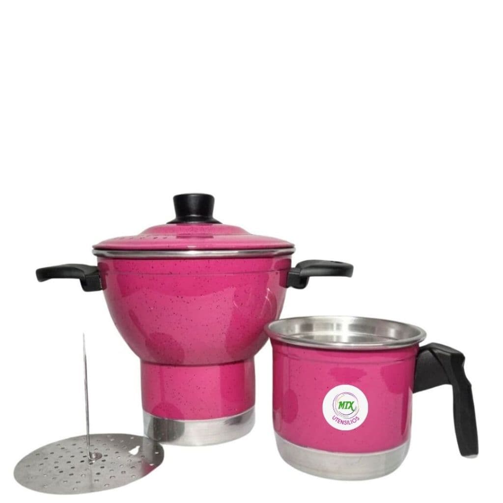 Cuscuzeira Nordestino 4 porções Aluminio Rosa Pink nº18 + Fervedor nº12 1 Litro.