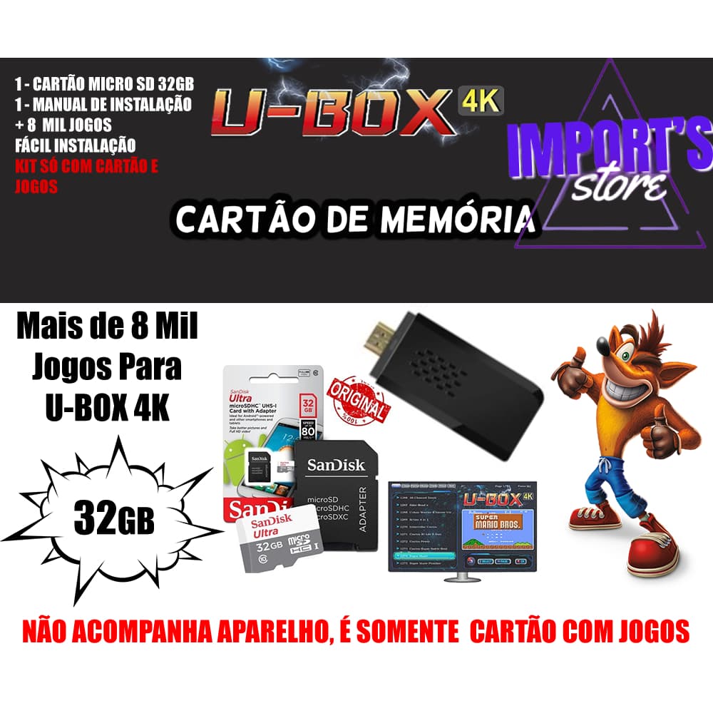 Cartão de Memória para Game Stick UBOX - Y3 SLIM Atualizado (32GB ou 64GB)