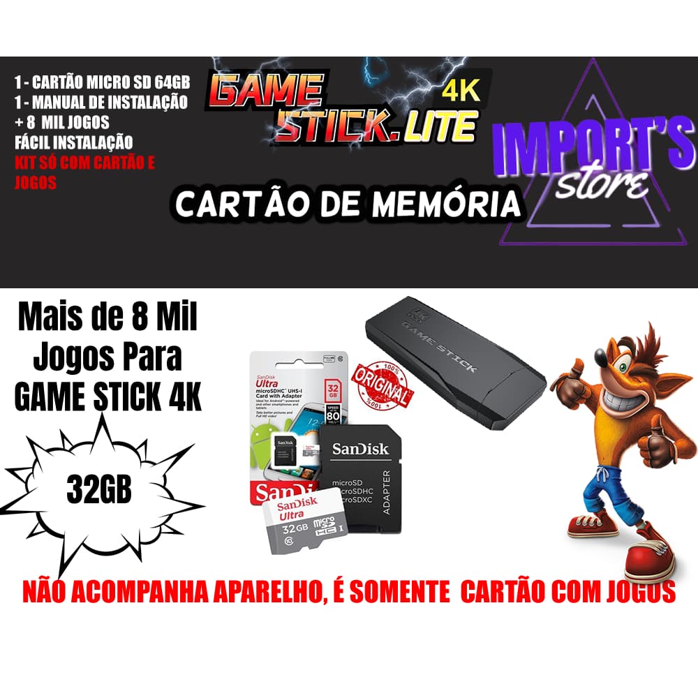 Cartão de Memória para Game Stick Lite SEGAM M8 V5 V4 V20 V2.0 V2.3  (32gb ou 64gb)