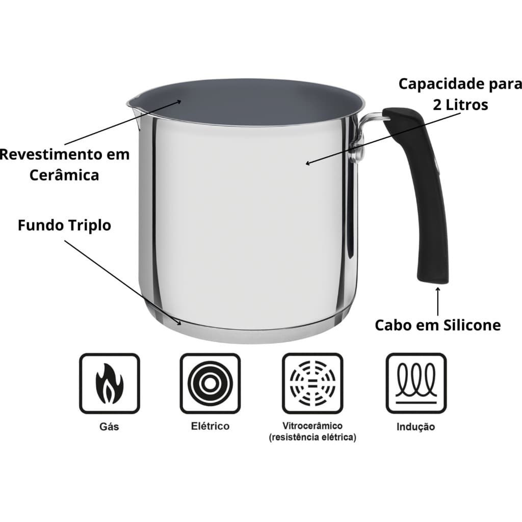 Fervedor Tramontina Inox Fundo Triplo Solar Ceramic 14cm 2L
