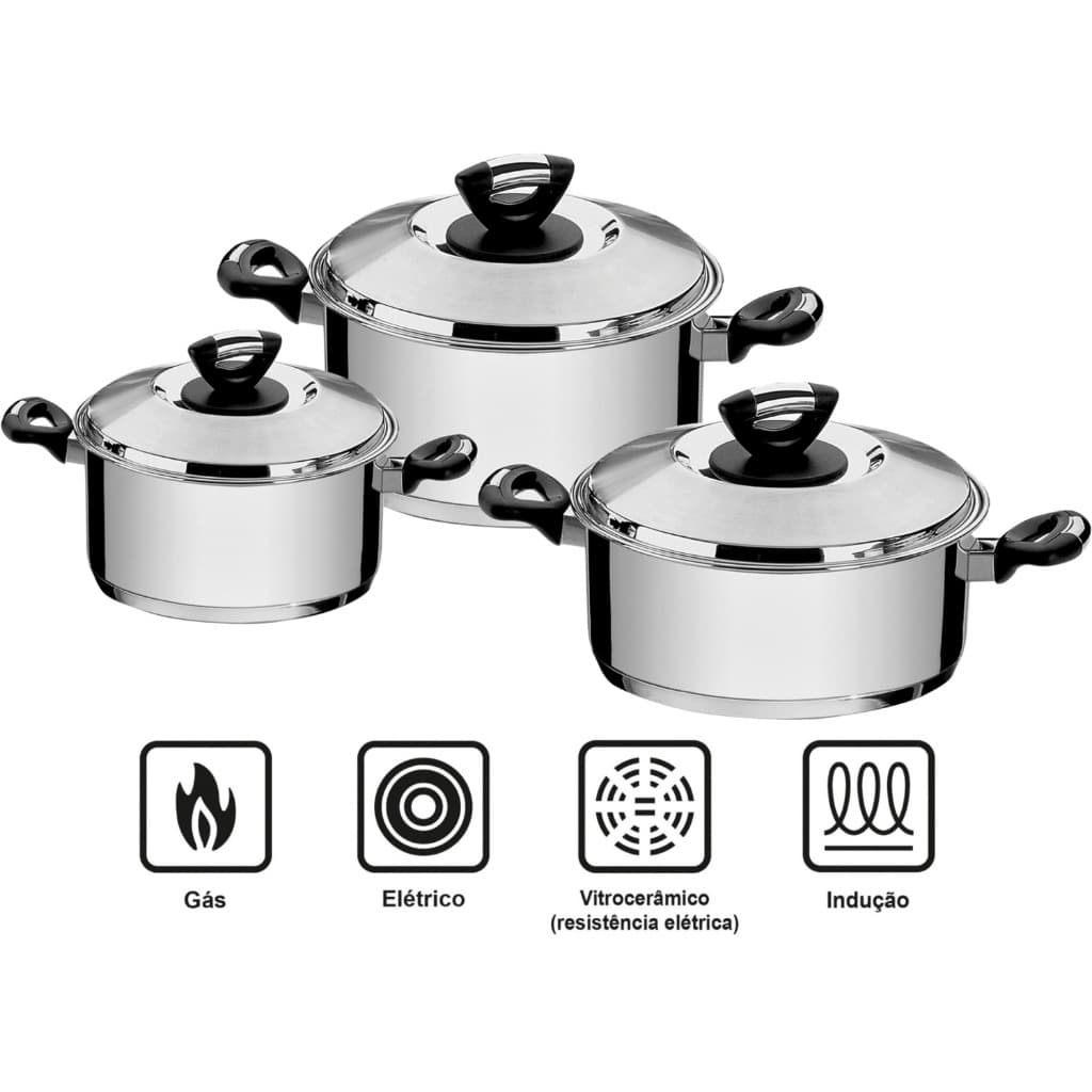 Jogo de Panelas Tramontina Inox Solar Baquelite 3 Pç