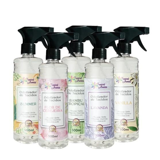 Kit 15 Unidades Sortidas de Odorizador De Tecido Spray 500ml Tropical Aromas