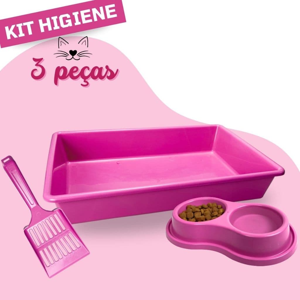 Kit Caixa de Areia Para Gatos Com Comedouro Bebedouro Duplo + Pá Higiênica
