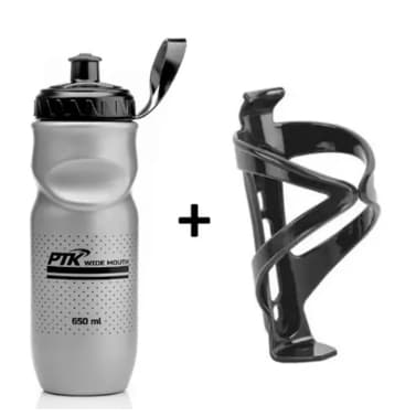 Garrafa Caramanhola Squeeze PTK 650ml Boca Larga + Suporte de Nylon Preto para Caramanhola Squeeze