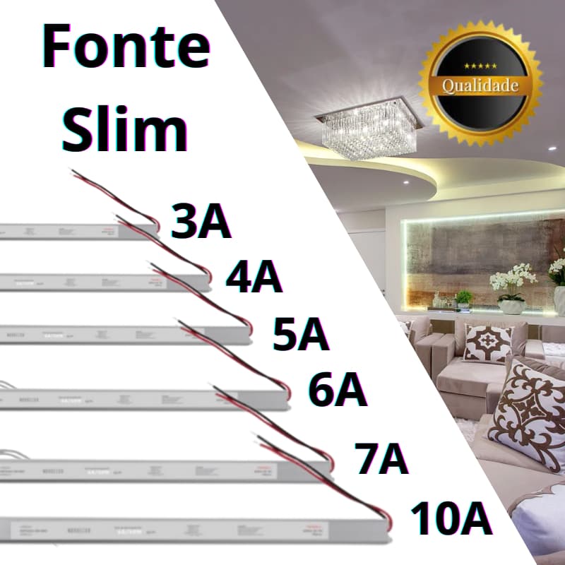 Fonte Chaveada Slim 12V Bivolt até 10A | Alta Potência para LED e Som Automotivo
