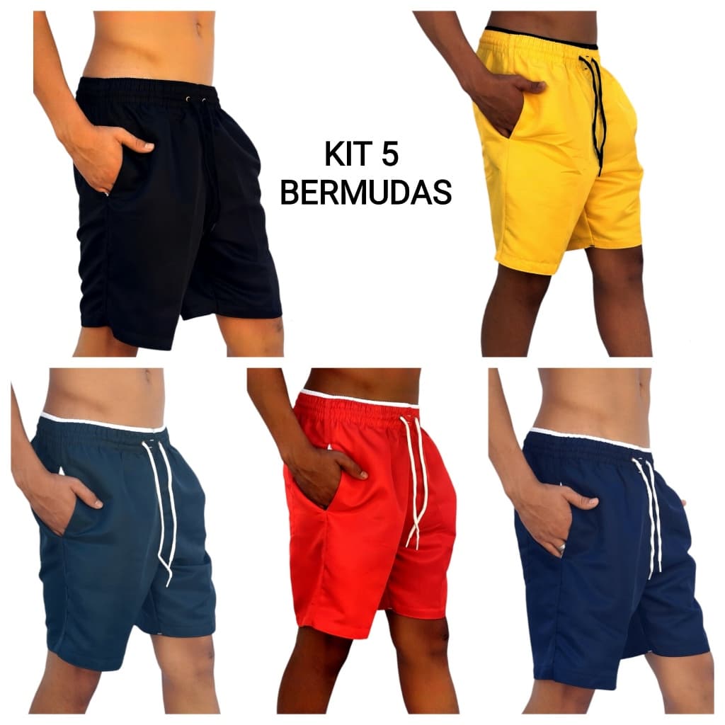kit 5 Short Bermuda Masculina tactel grosso 3 Bolsos Masculino
