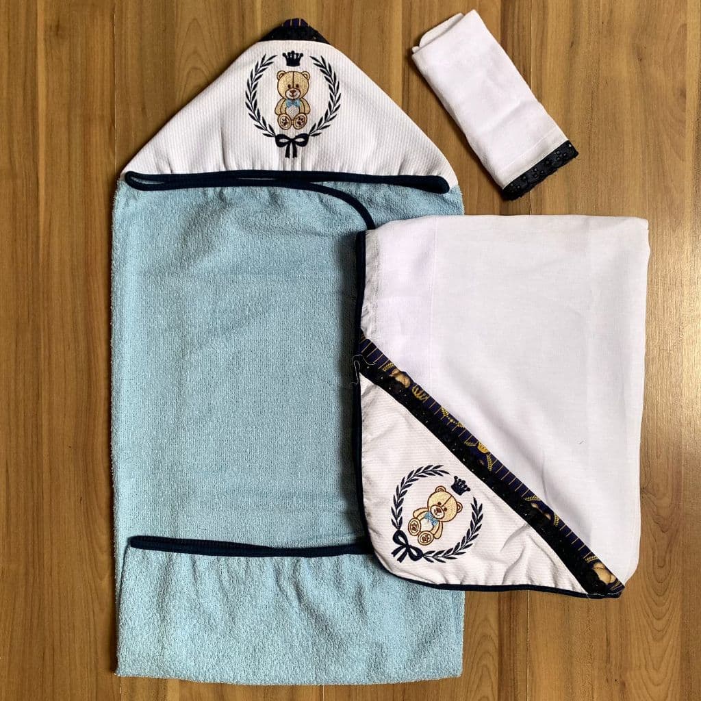 Kit 3 Toalha de Banho Bebe Infantil Com Capuz + Toalha Fralda de Ombro + Toalhinha Toalha de Boca Menino Menina Promoção