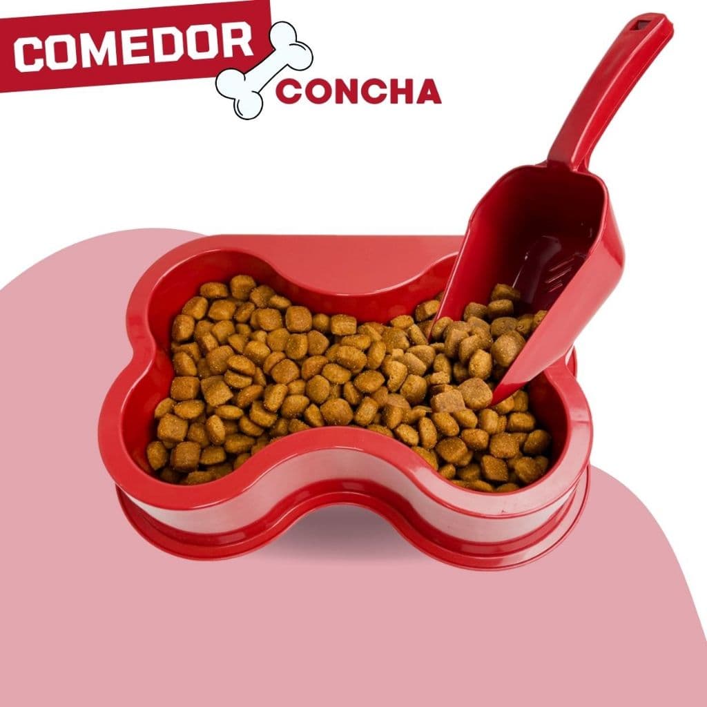 Kit Comedouro Osso Para Cachorro Gato Coelho + Concha de Ração