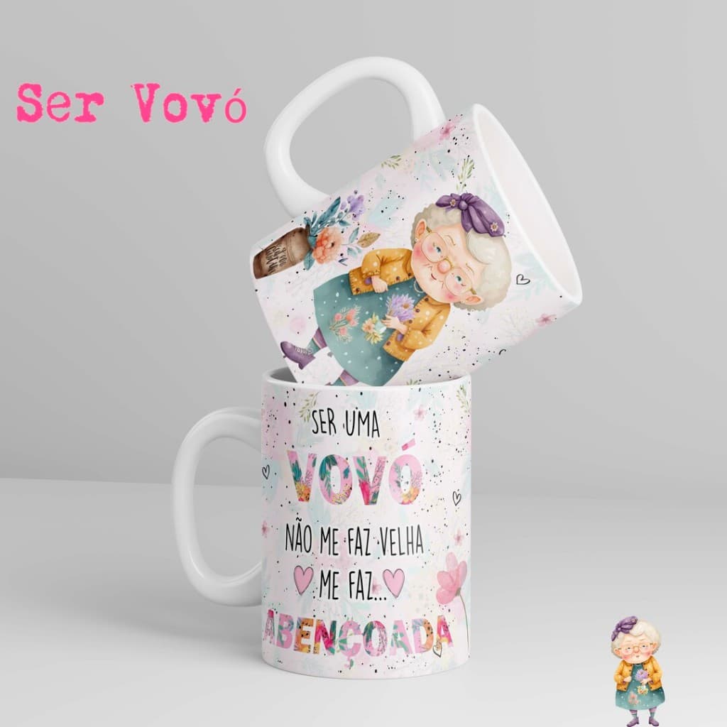 Caneca xícara avó frase Vovó Abençoada - presente