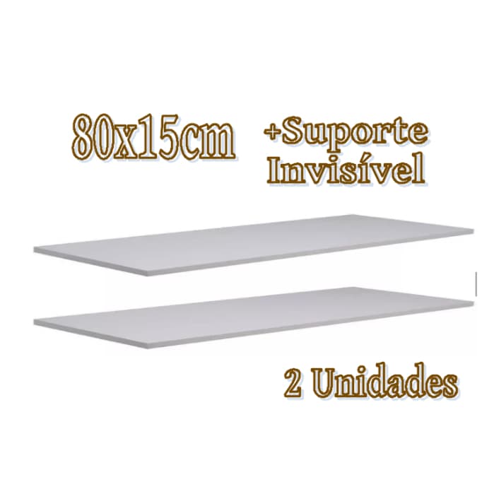 2 Prateleira Lisa Mdf 15mm Branco 80x15 Cm Com Suporte Invisível e Bucha