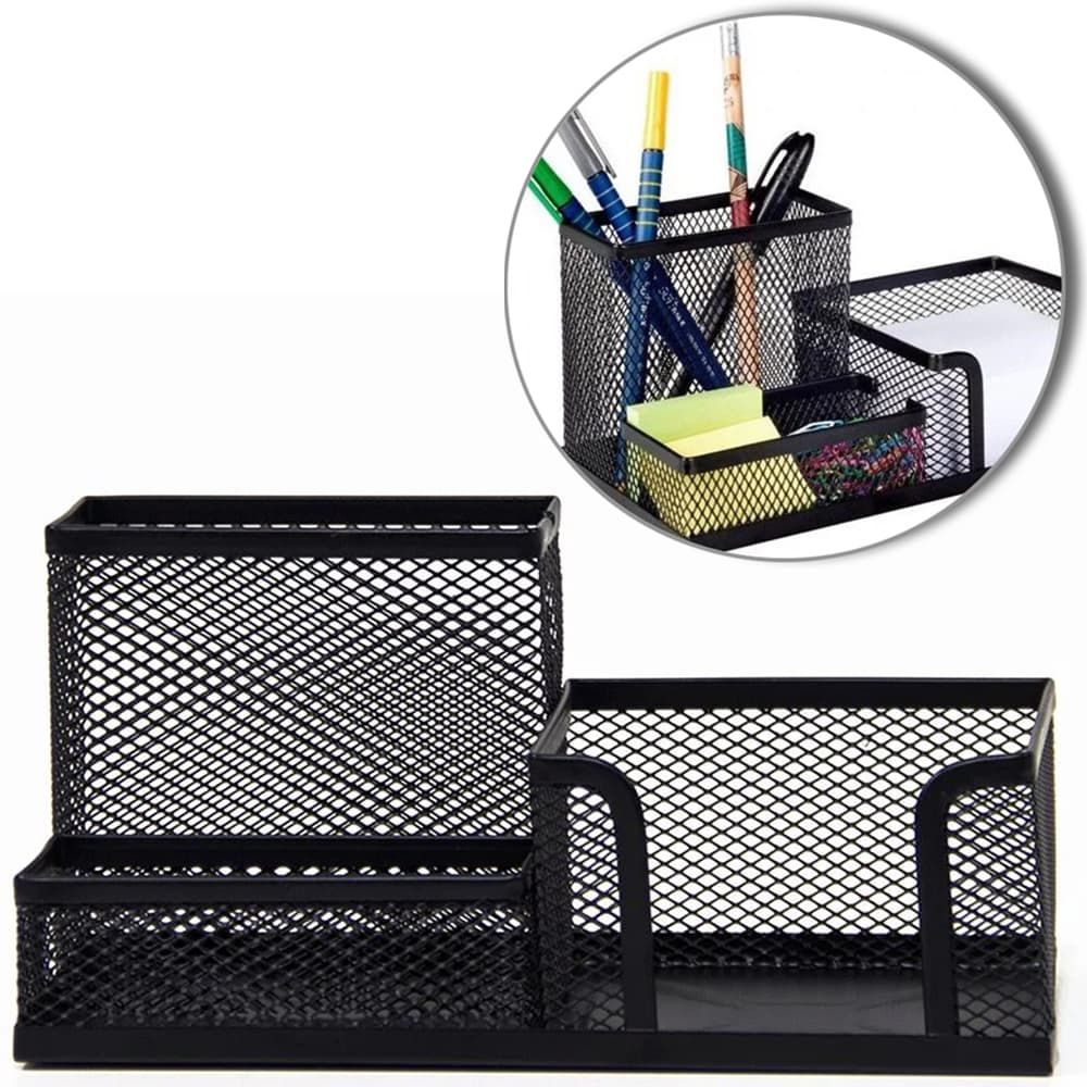Porta Caneta Treco Organizador de Mesa de Escritório Multiuso 3 Divisórias Metal Aramado
